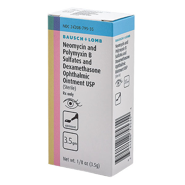 Neomycin Sulfate / Polymyxin B Sulfate / Dexamethasone 3.5 - 10,000 - 0.1 Ointment Tube 3.5 Gram (Maxitrol) by Bausch & Lomb  ID 24208-0795-35